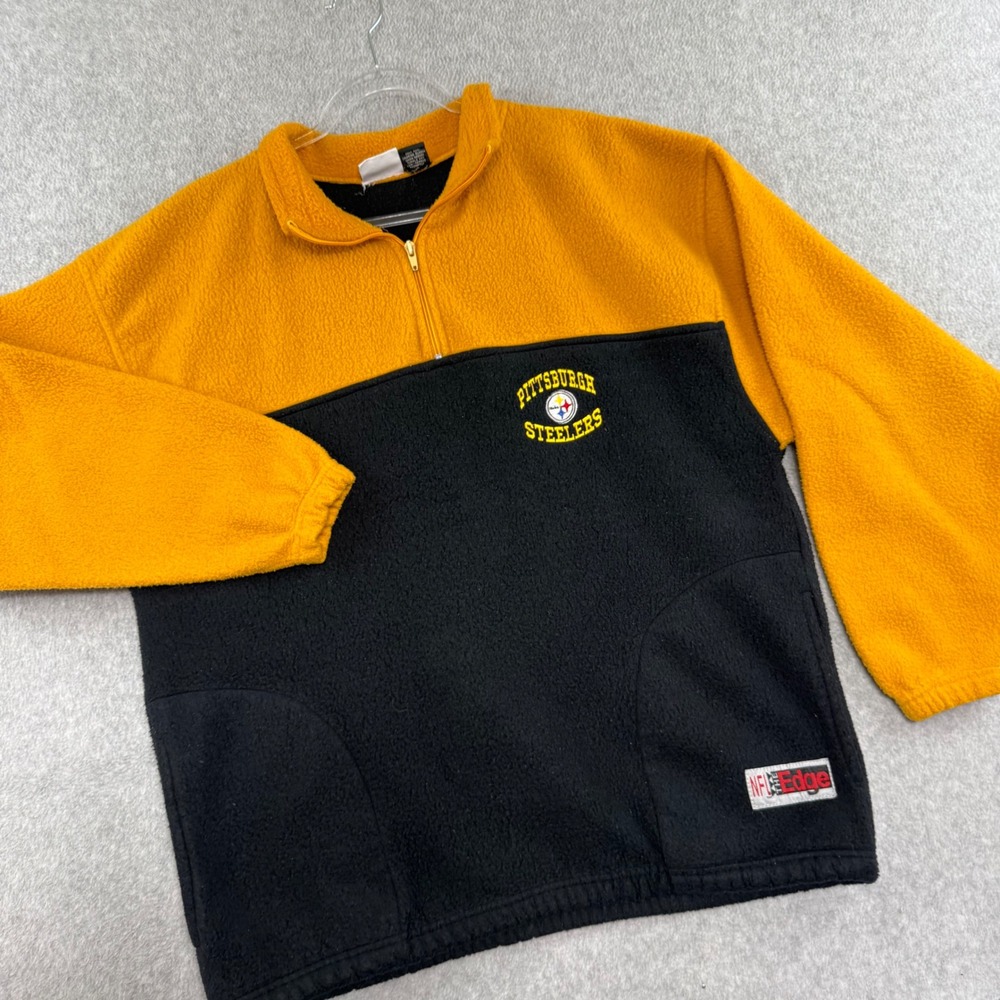 The Edge Pittsburgh Steelers Fleece Mens Large Black Gold 1996 Vintage NFL Zip